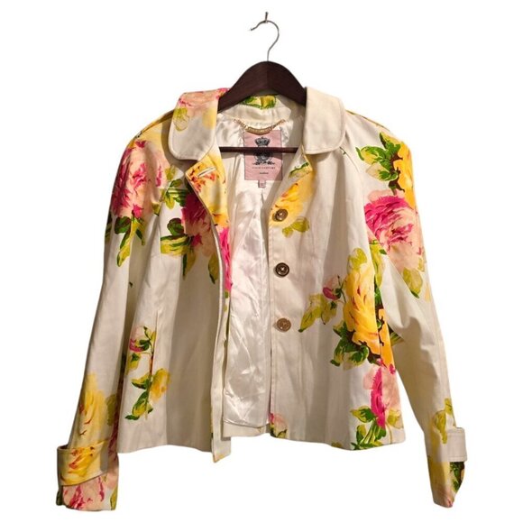 Juicy Couture White Bloomed Print Floral Jacket Sz M - Picture 8 of 15